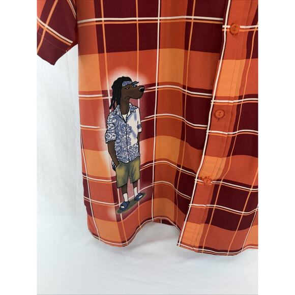 Snoop Dogg Clothing Company Button Down Street Shirt Men's L Orange Plaid - Picture 4 of 8